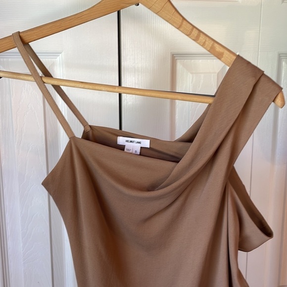 NWT Helmut Lang Asymmetrical Sleeve Silk Blouse in Camel sz S - Picture 11 of 15